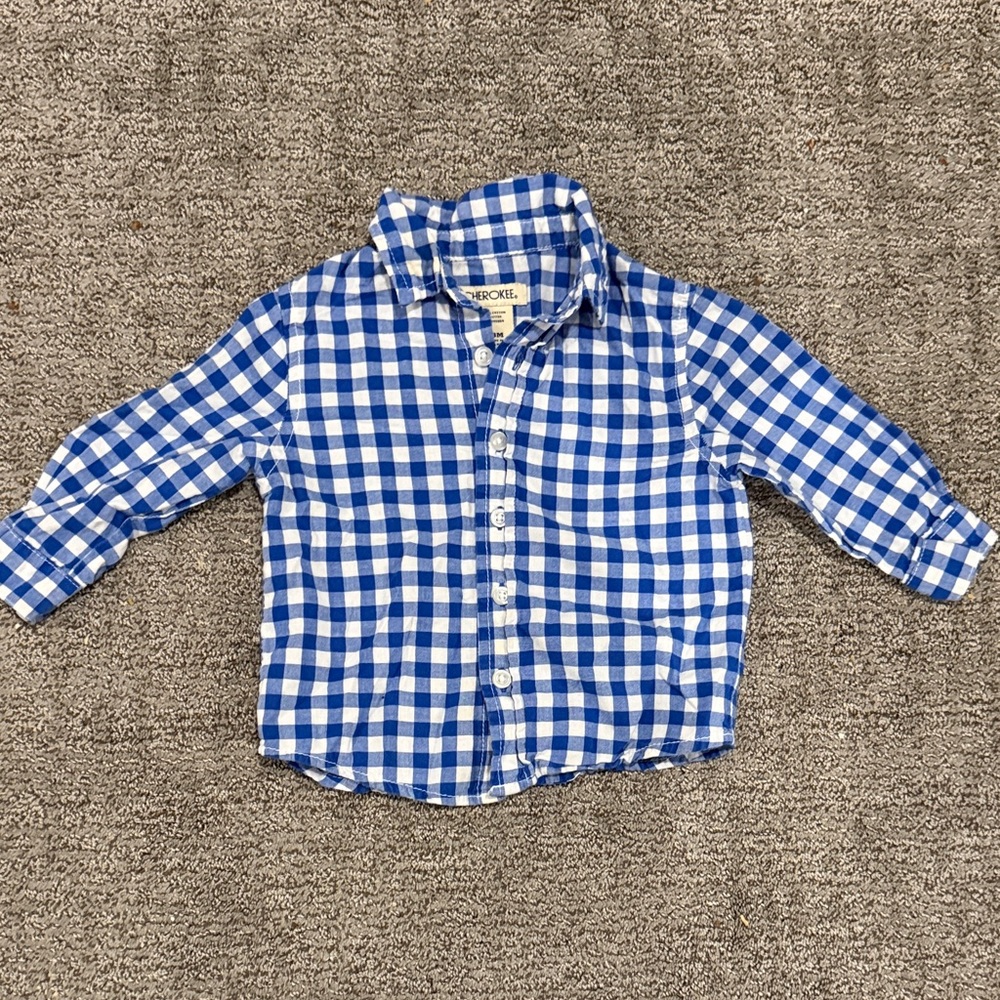 Cherokee Blue & White Gingham Button-Down Shirt 18M